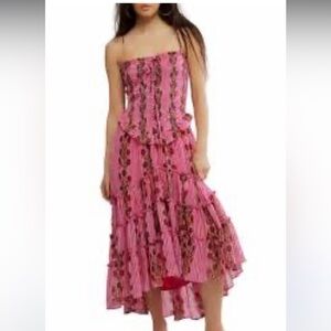 Free People Pink Tiered Strapless Sundress